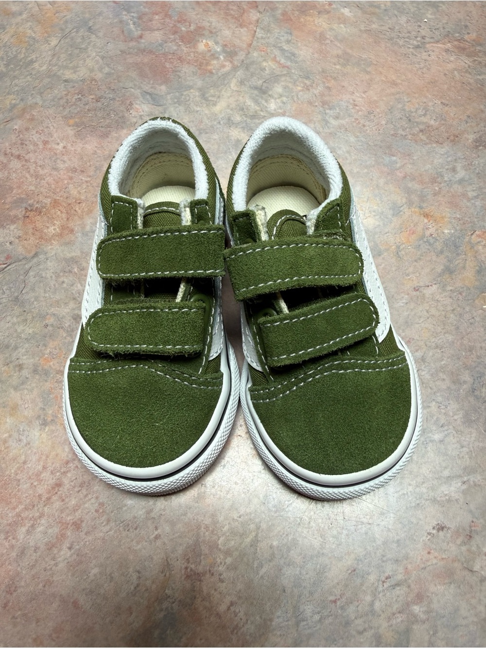Vans Kids Green & White Double Velcro Suede Sneakers